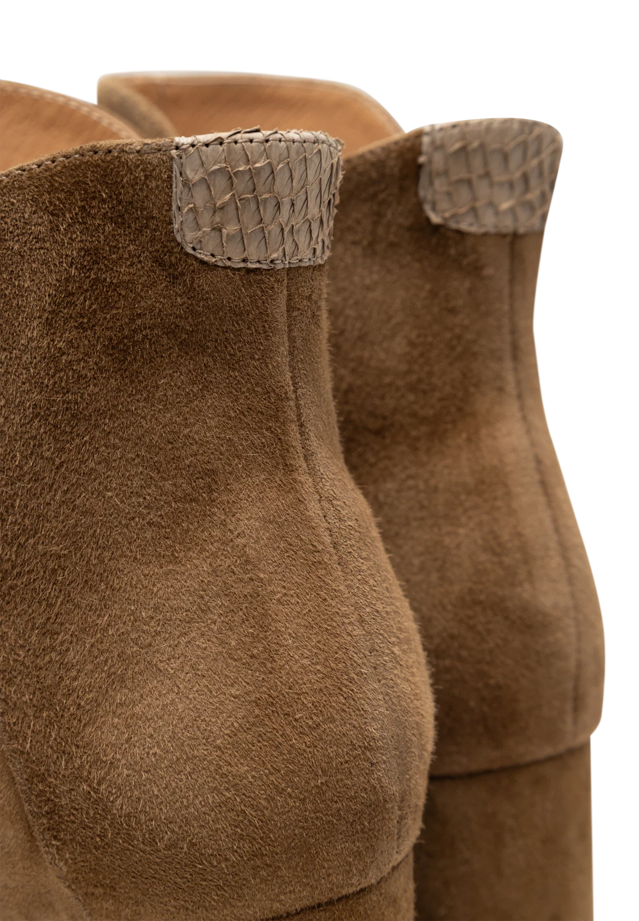 Woden Saga Block Heel Boots - Khaki