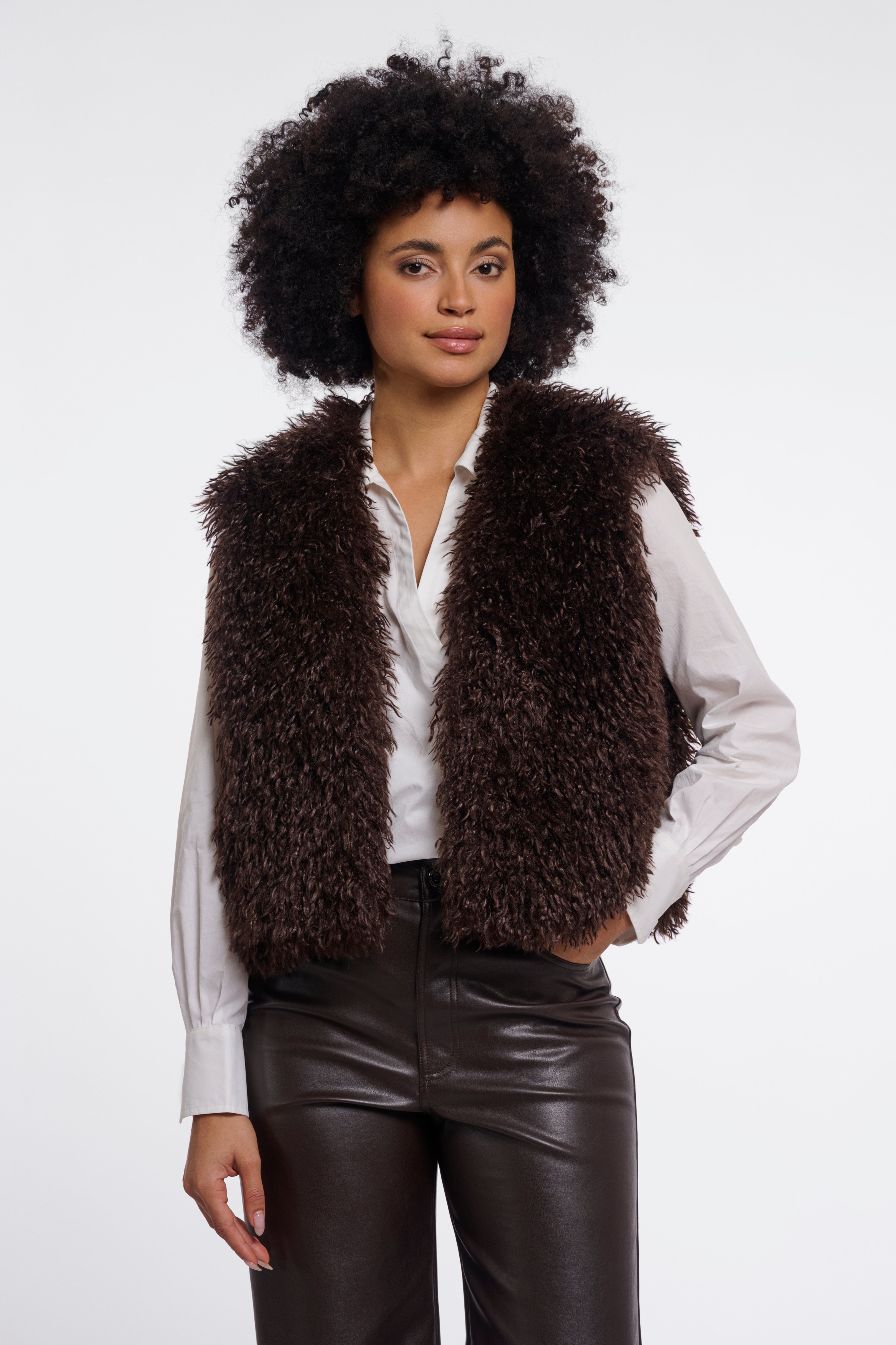 Rino & Pelle Sensy Faux Fur Waistcoat - Coffee