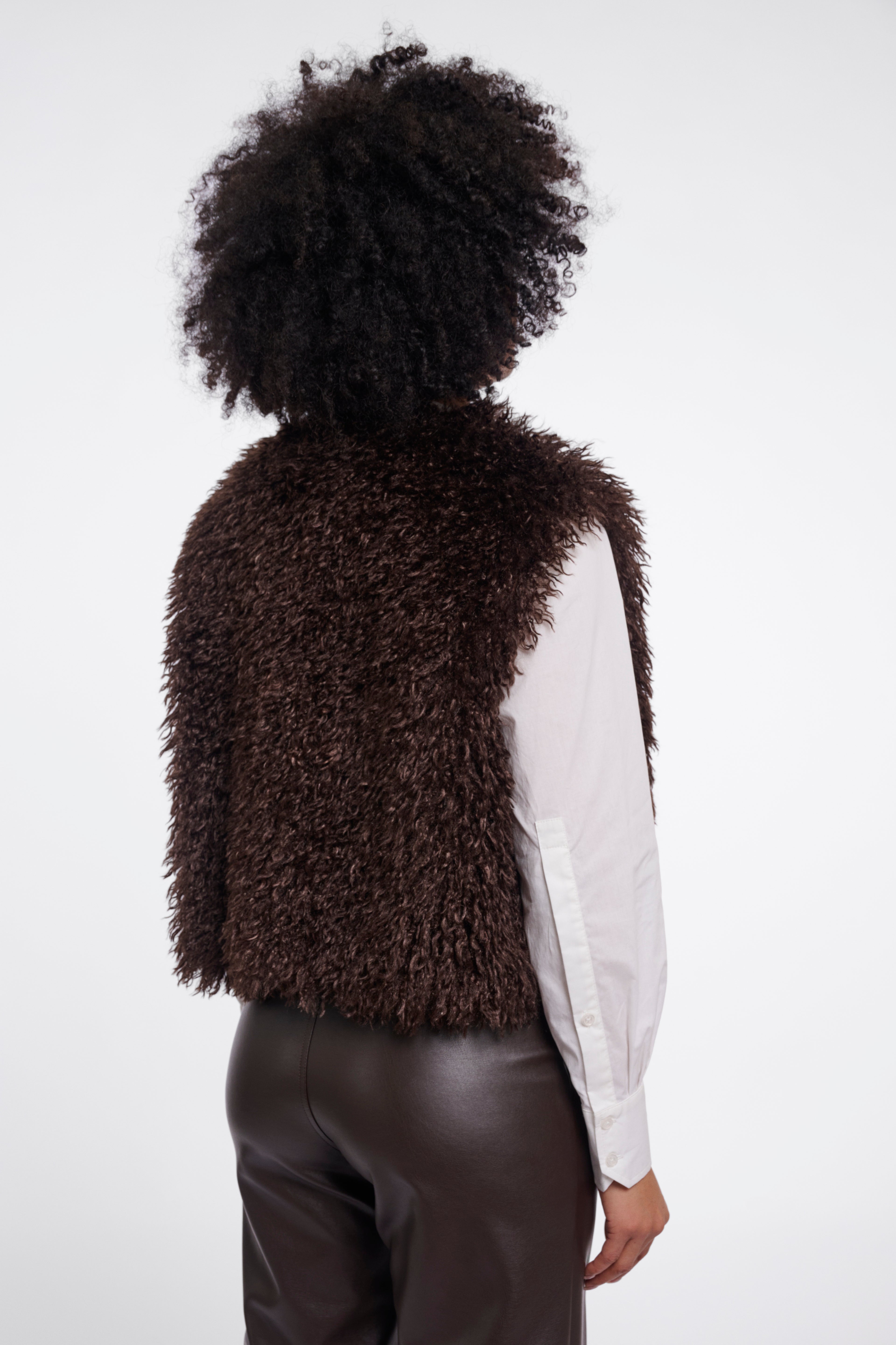 Rino & Pelle Sensy Faux Fur Waistcoat - Coffee
