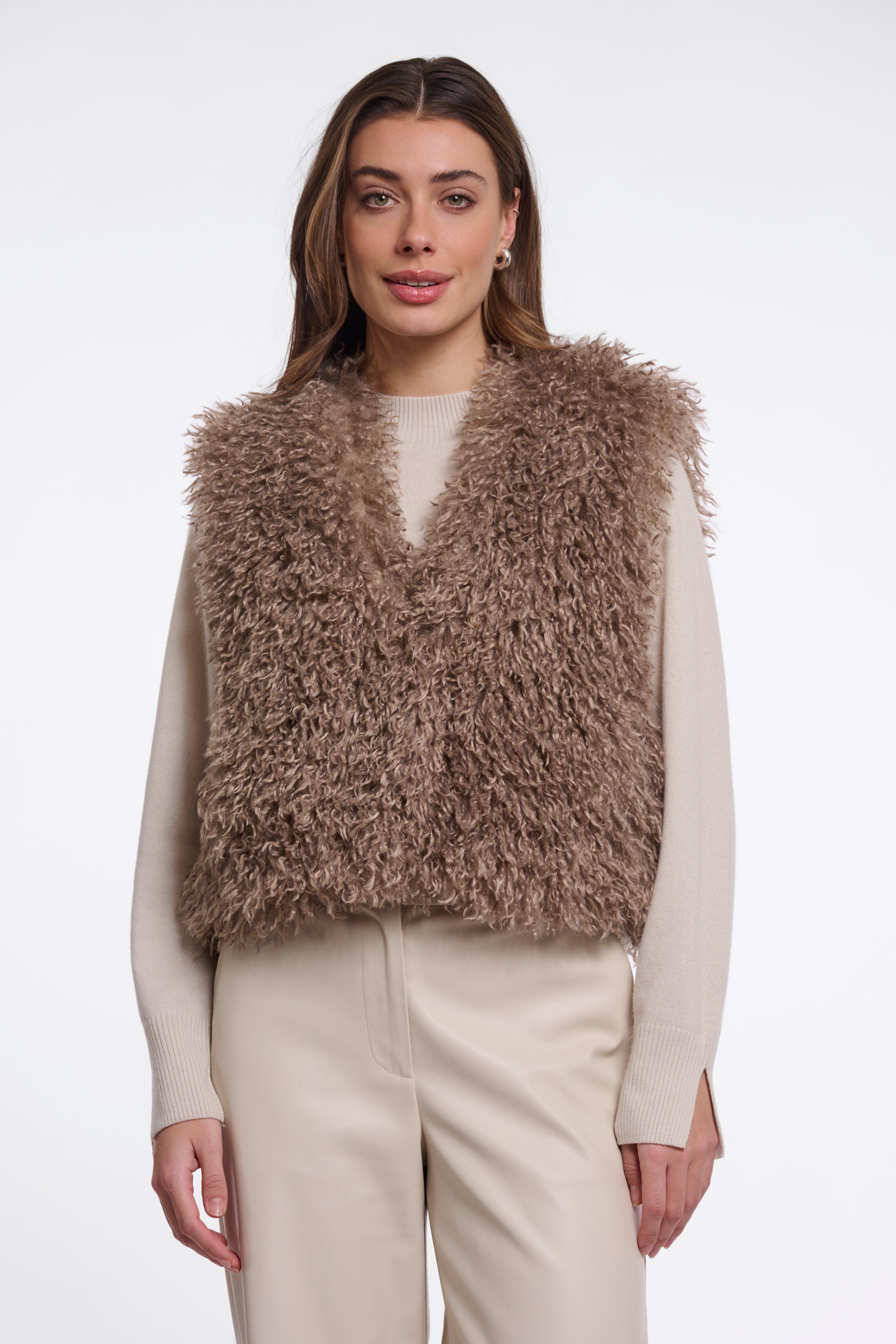 Rino & Pelle Sensy Faux Fur Waistcoat - Mocha