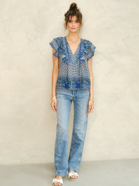 M.A.B.E Viti Print Frill Top - Blue