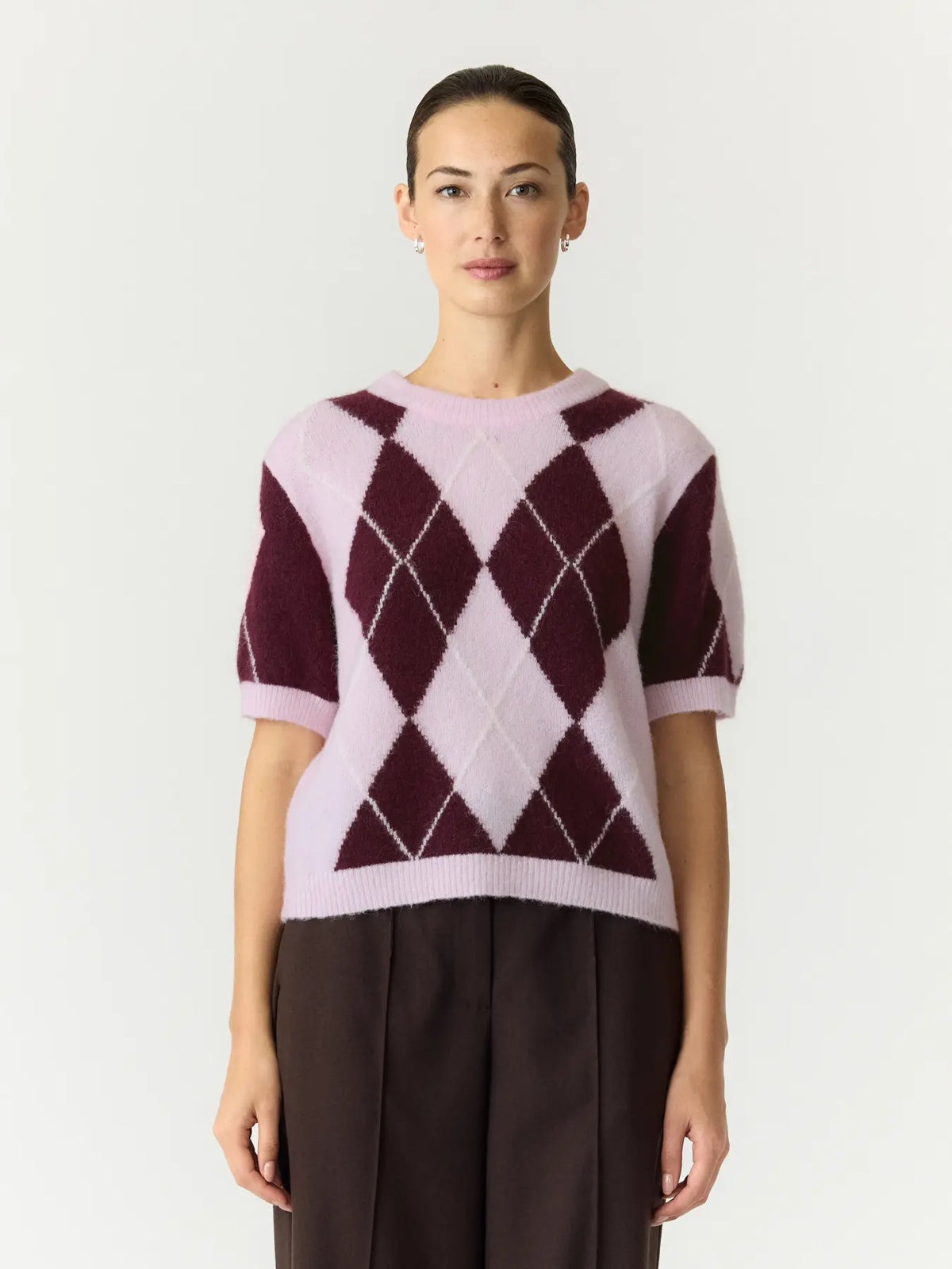 YAS Johi Short Sleeve Knit - Halequin Fig