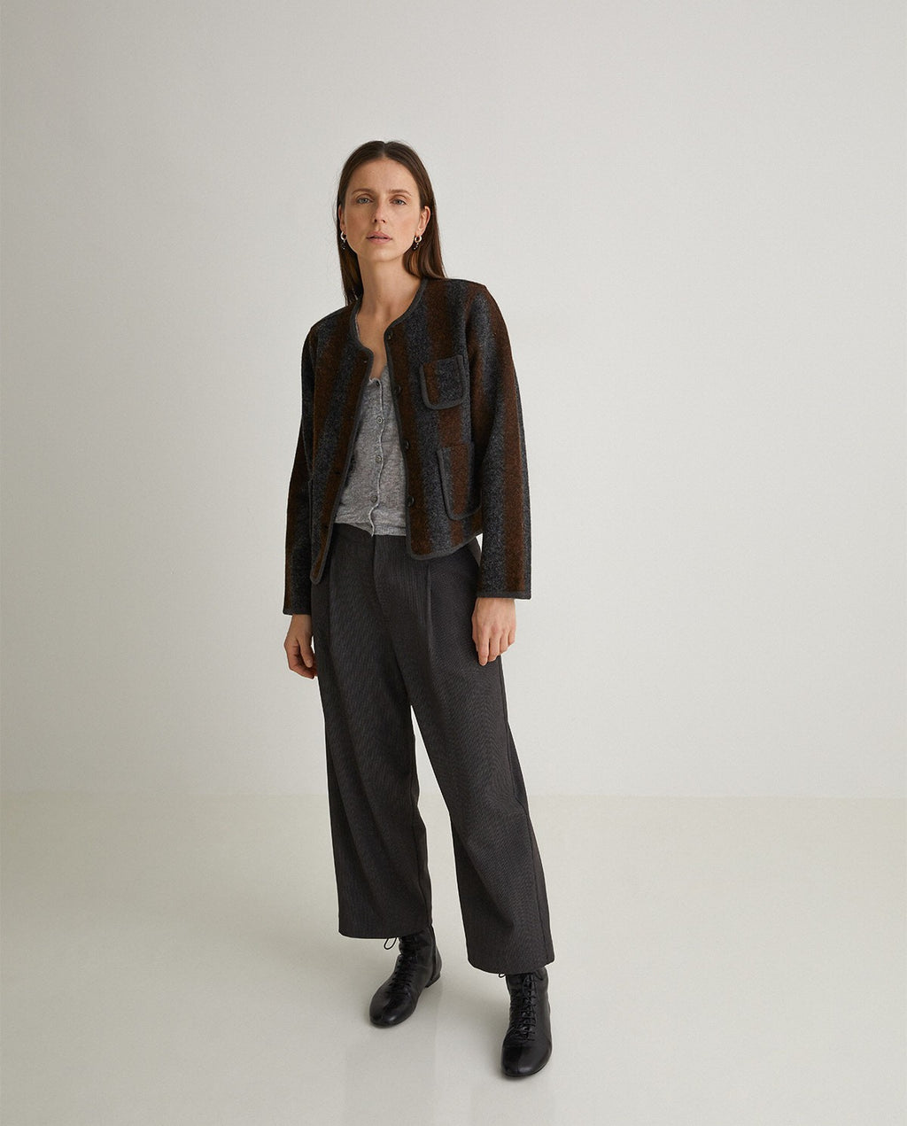 Yerse Striped Boiled Wool Jacket