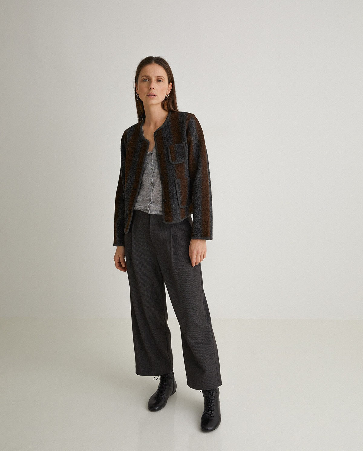 Yerse Striped Boiled Wool Jacket