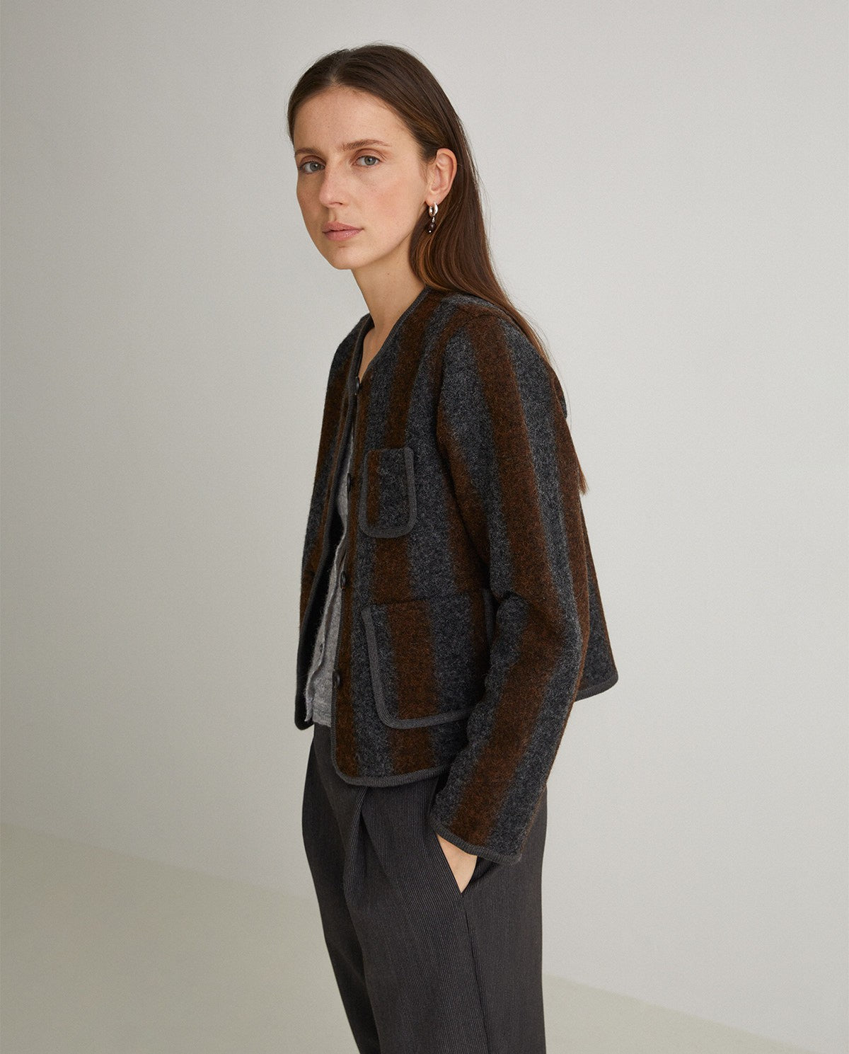 Yerse Striped Boiled Wool Jacket