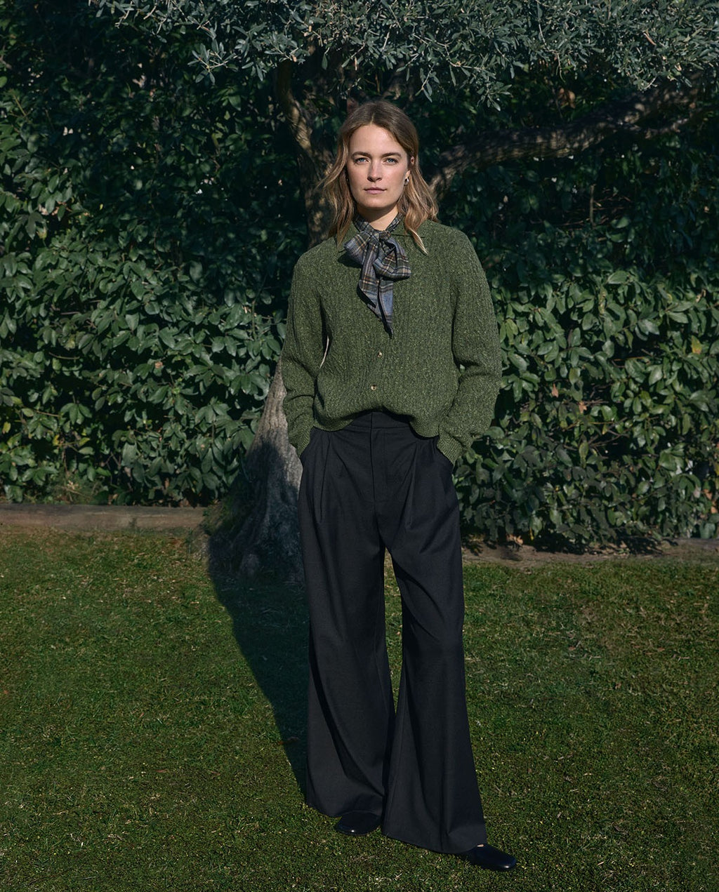 Yerse Tweed Wool Cardigan - Green