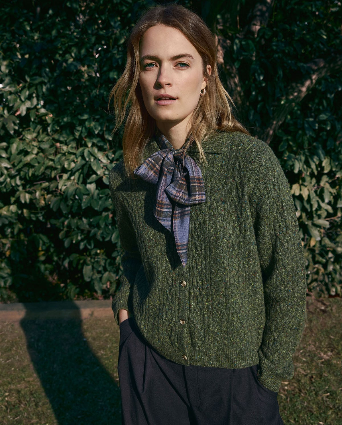 Yerse Tweed Wool Cardigan - Green