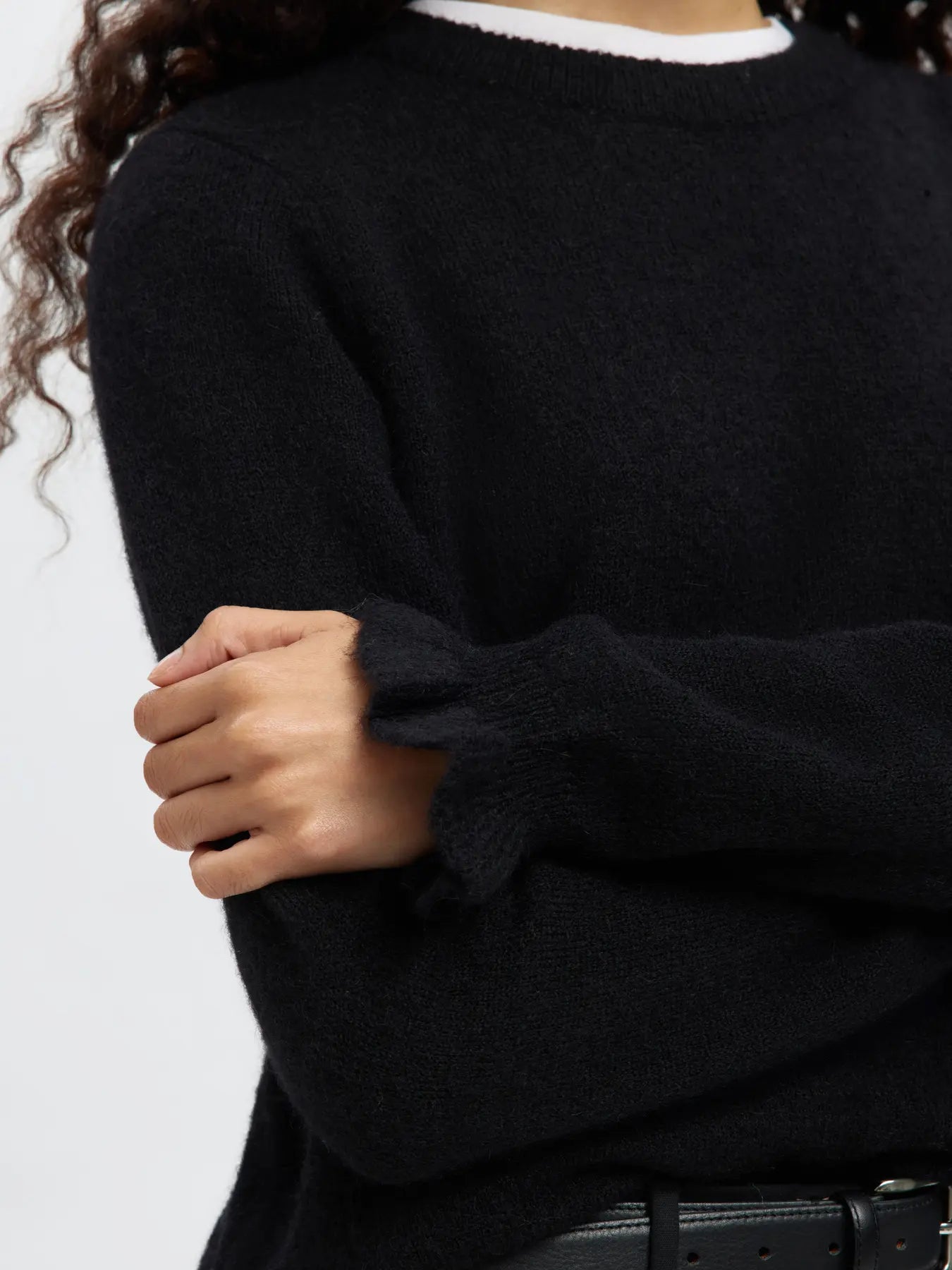 Selected Femme Lulu Frill Cuff Jumper - Black