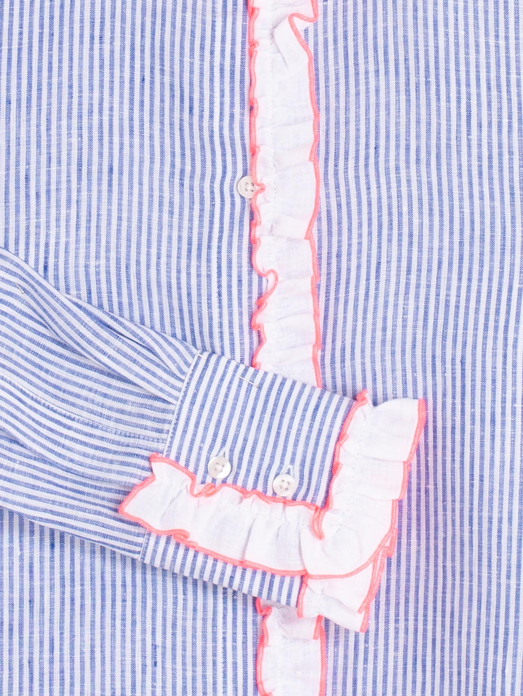Vilagallo Linen Stripe Ruffle Shirt - Blue