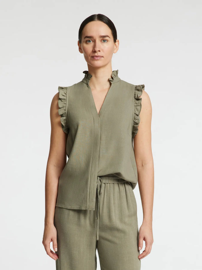 Selected Femme Viva Ruffle Shirt - Vetiver