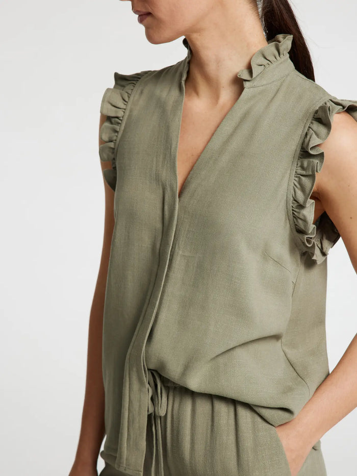 Selected Femme Viva Ruffle Shirt - Vetiver