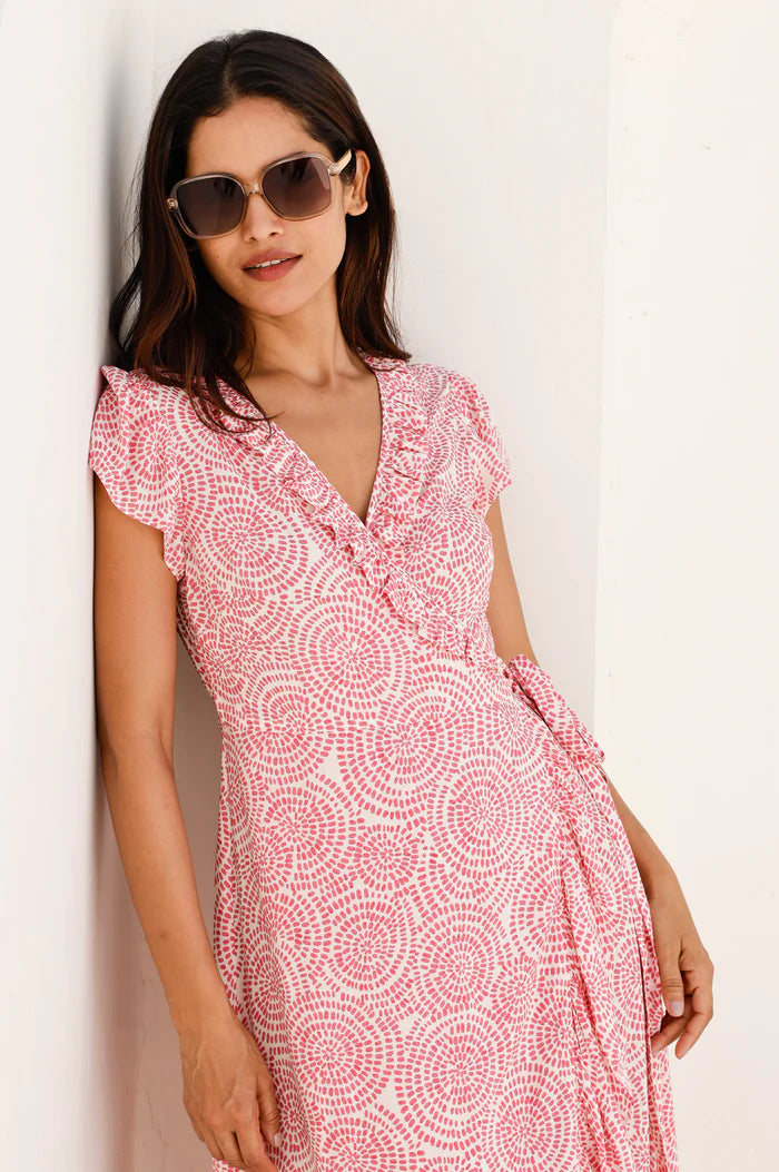 Aspiga Demi Wrap Dress - White & Pink