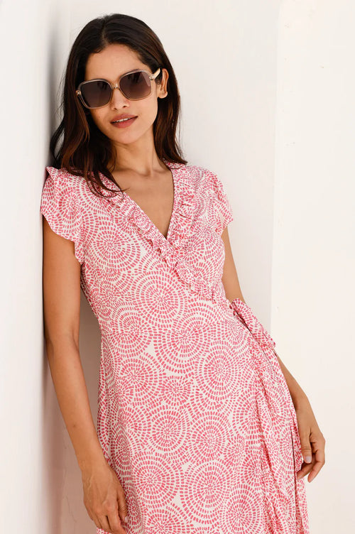 Aspiga Demi Wrap Dress - White & Pink