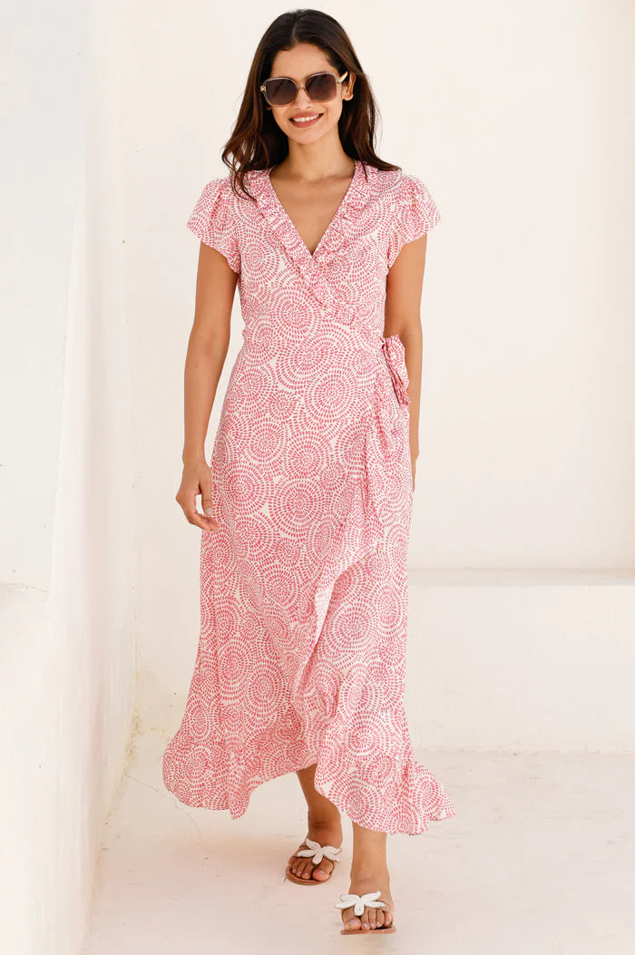 Aspiga Demi Wrap Dress - White & Pink