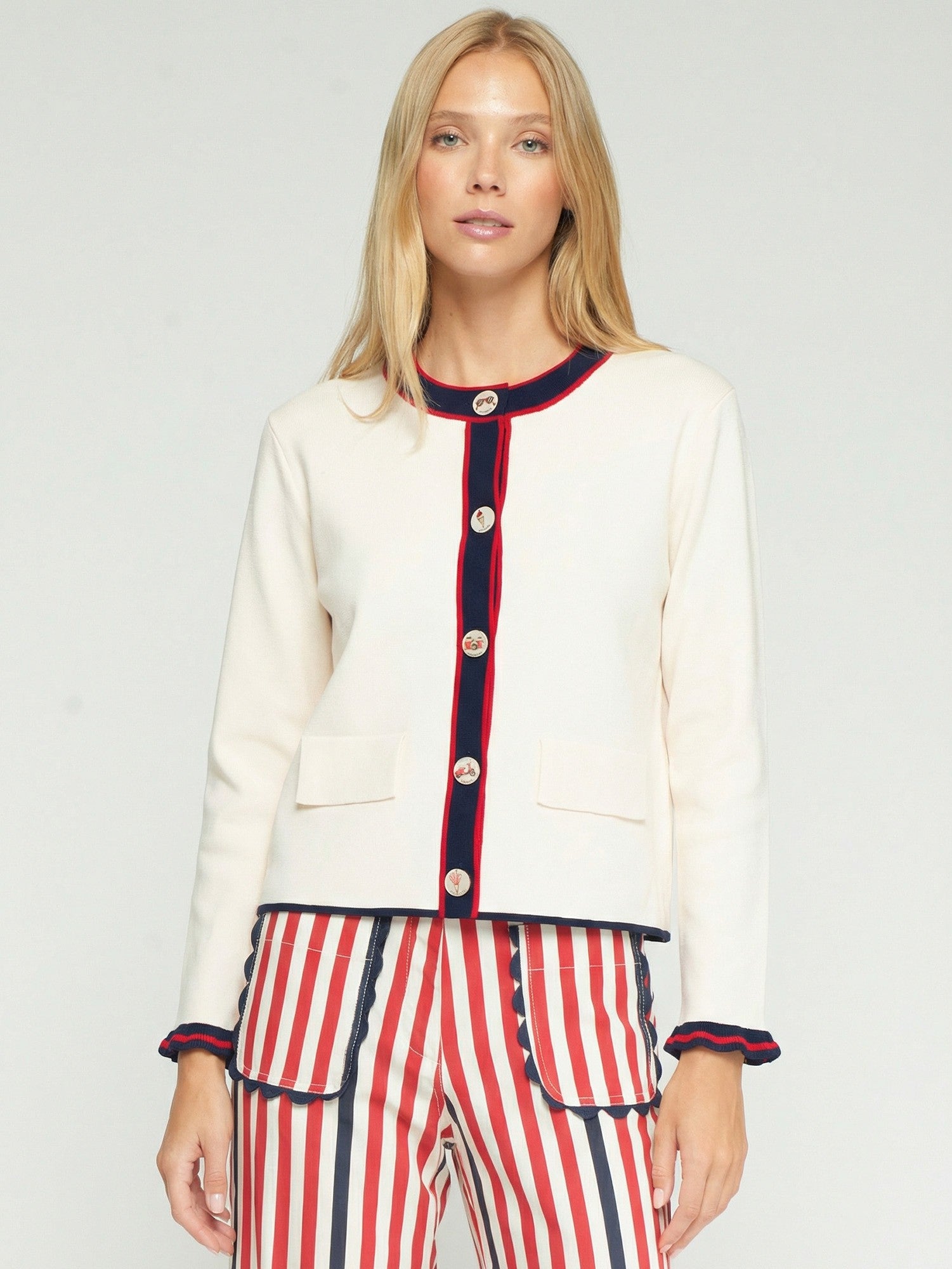 Vilagallo Stripe Cardigan - Cream