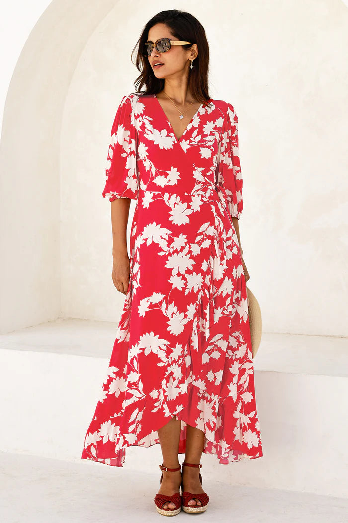 Aspiga Ella Wrap Dress - Red & Cream