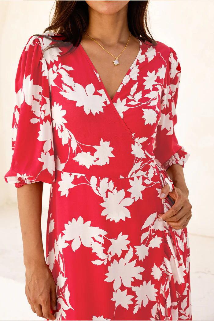 Aspiga Ella Wrap Dress - Red & Cream