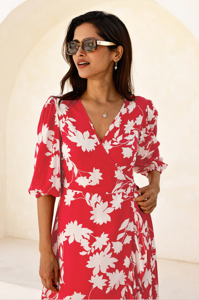 Aspiga Ella Wrap Dress - Red & Cream