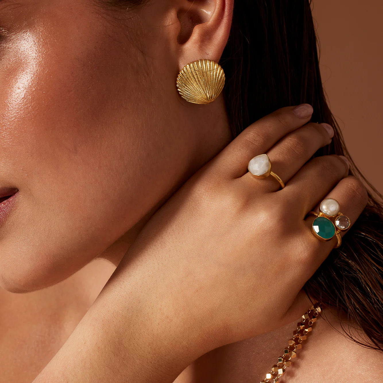 Ashiana Florence Ring - Aqua/ Pearl