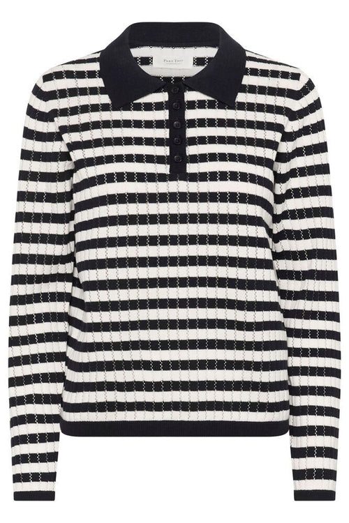 Part Two Zaria Striped Polo Knit - White/ Navy