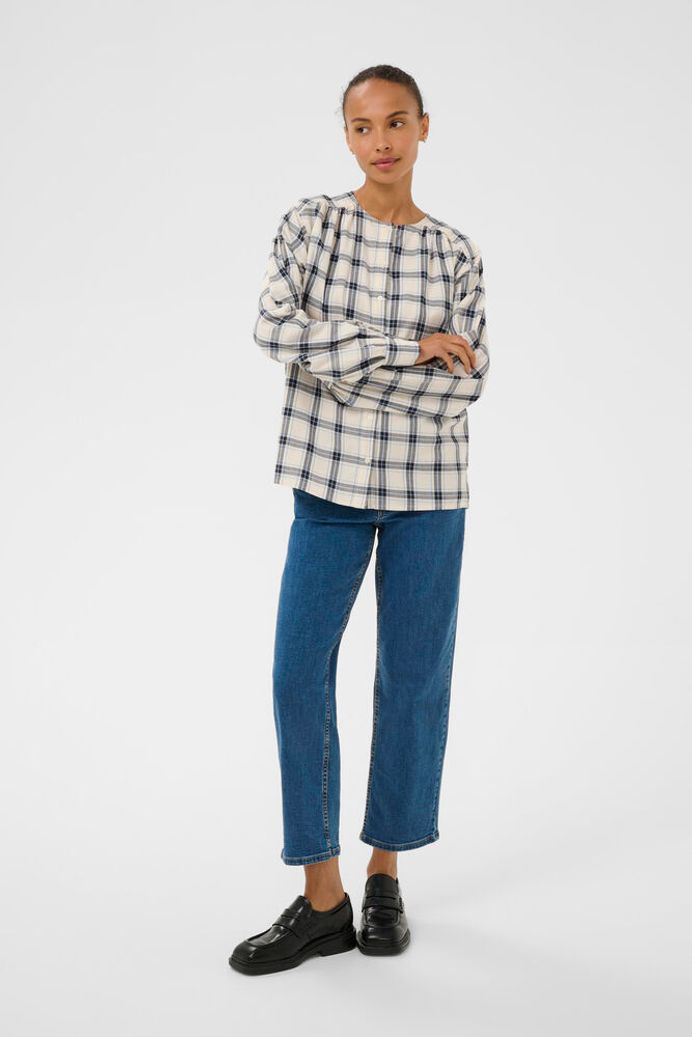 Part Two Yaninas Check Pussy Bow Blouse