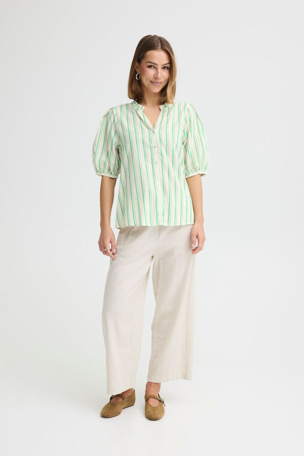 Ichi Jovil Striped Shirt - Green