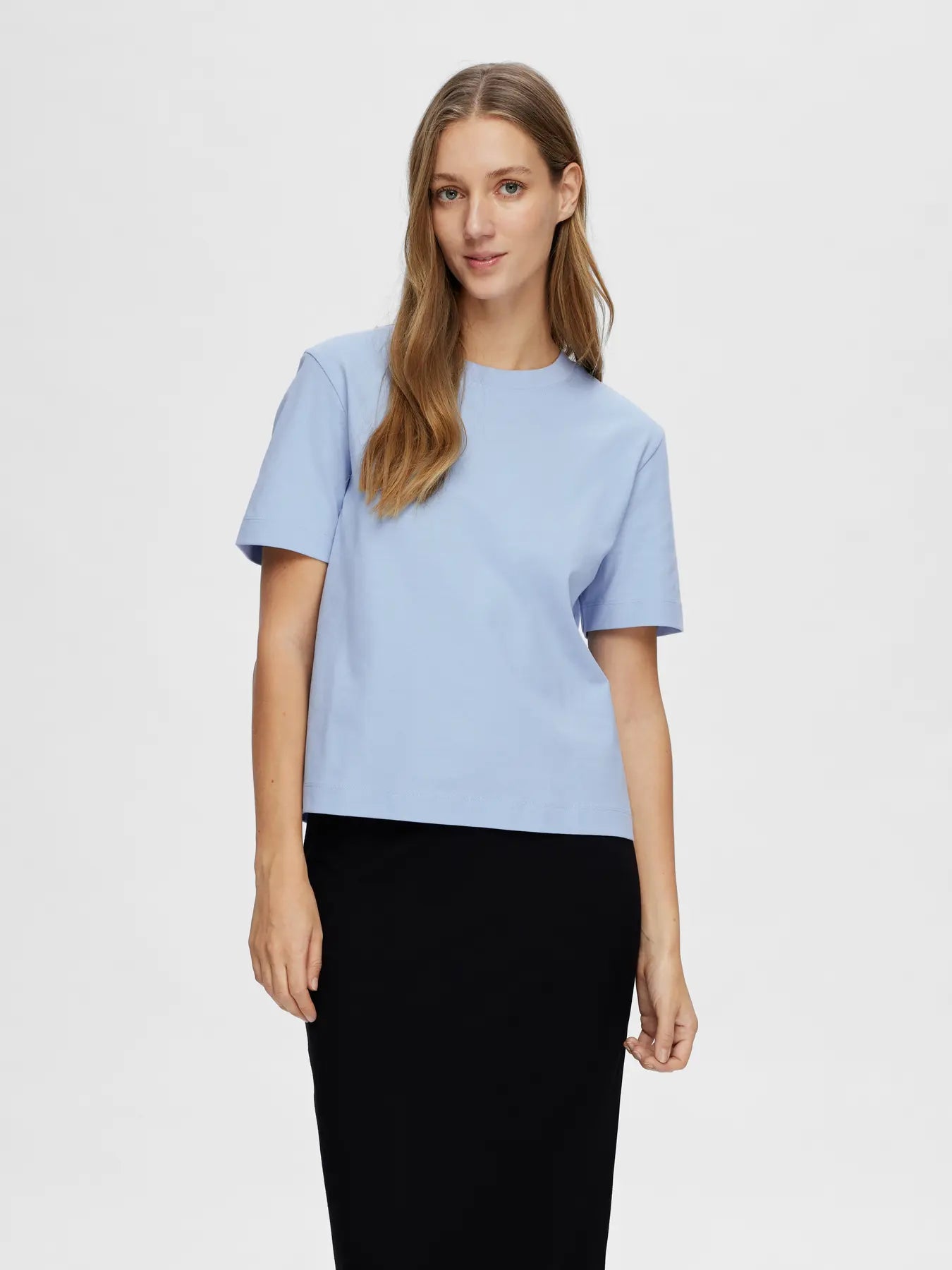 Selected Femme Essential Boxy Tee - Cashmere Blue