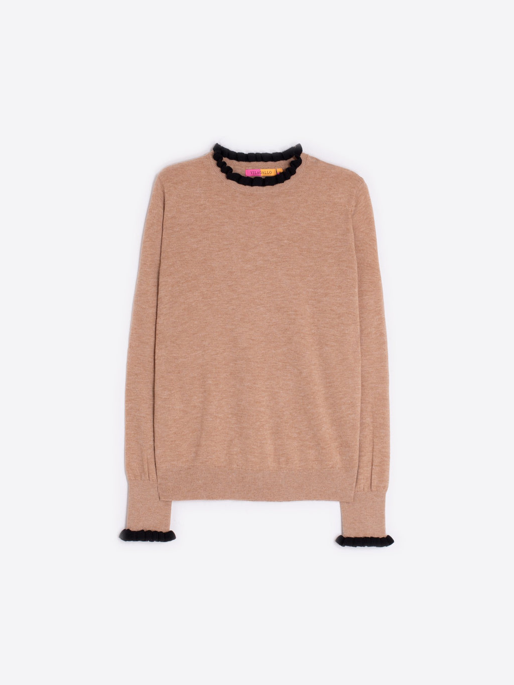 Vilagallo Ruffle Neck Jumper - Camel