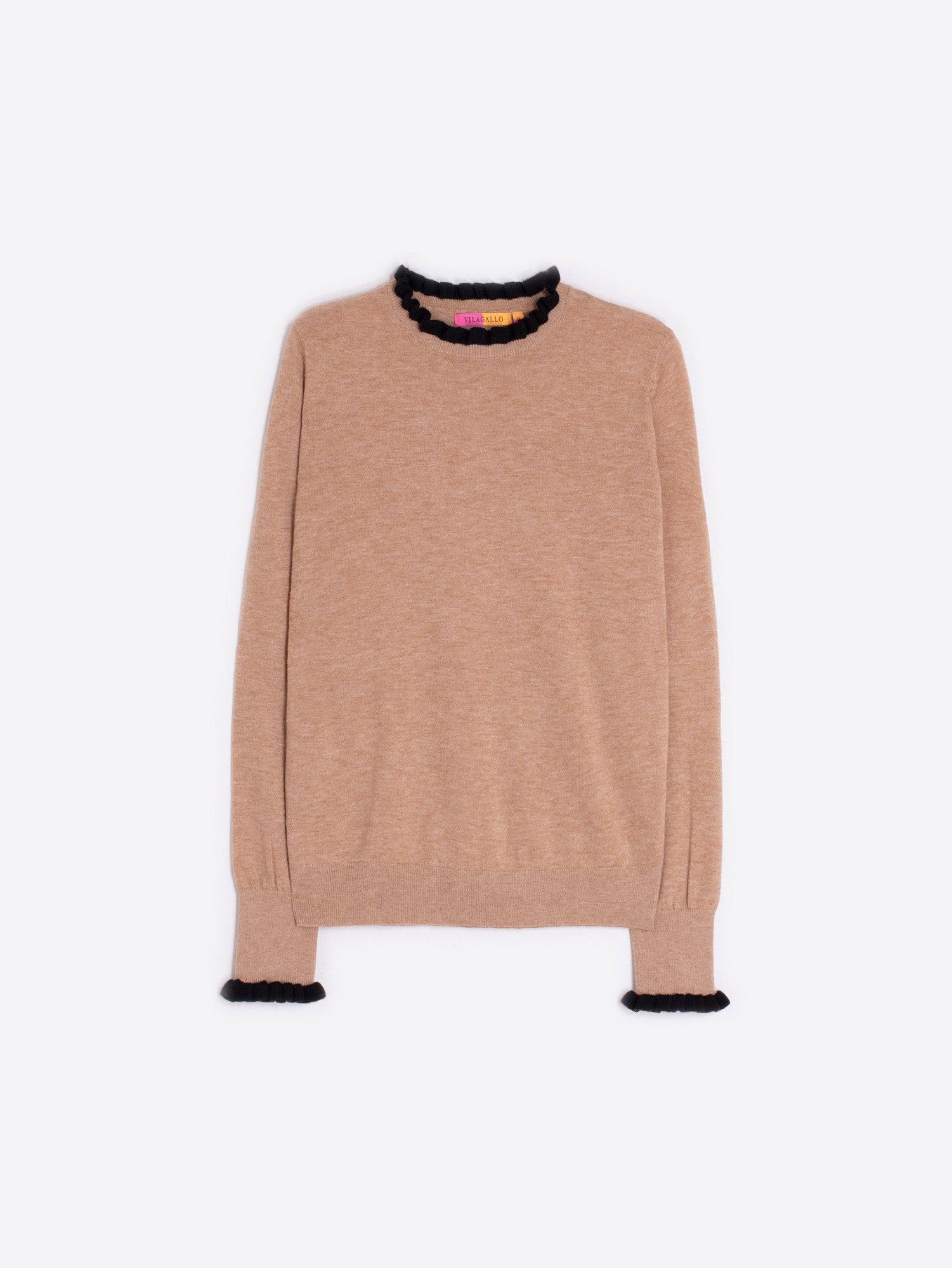 Vilagallo Ruffle Neck Jumper - Camel
