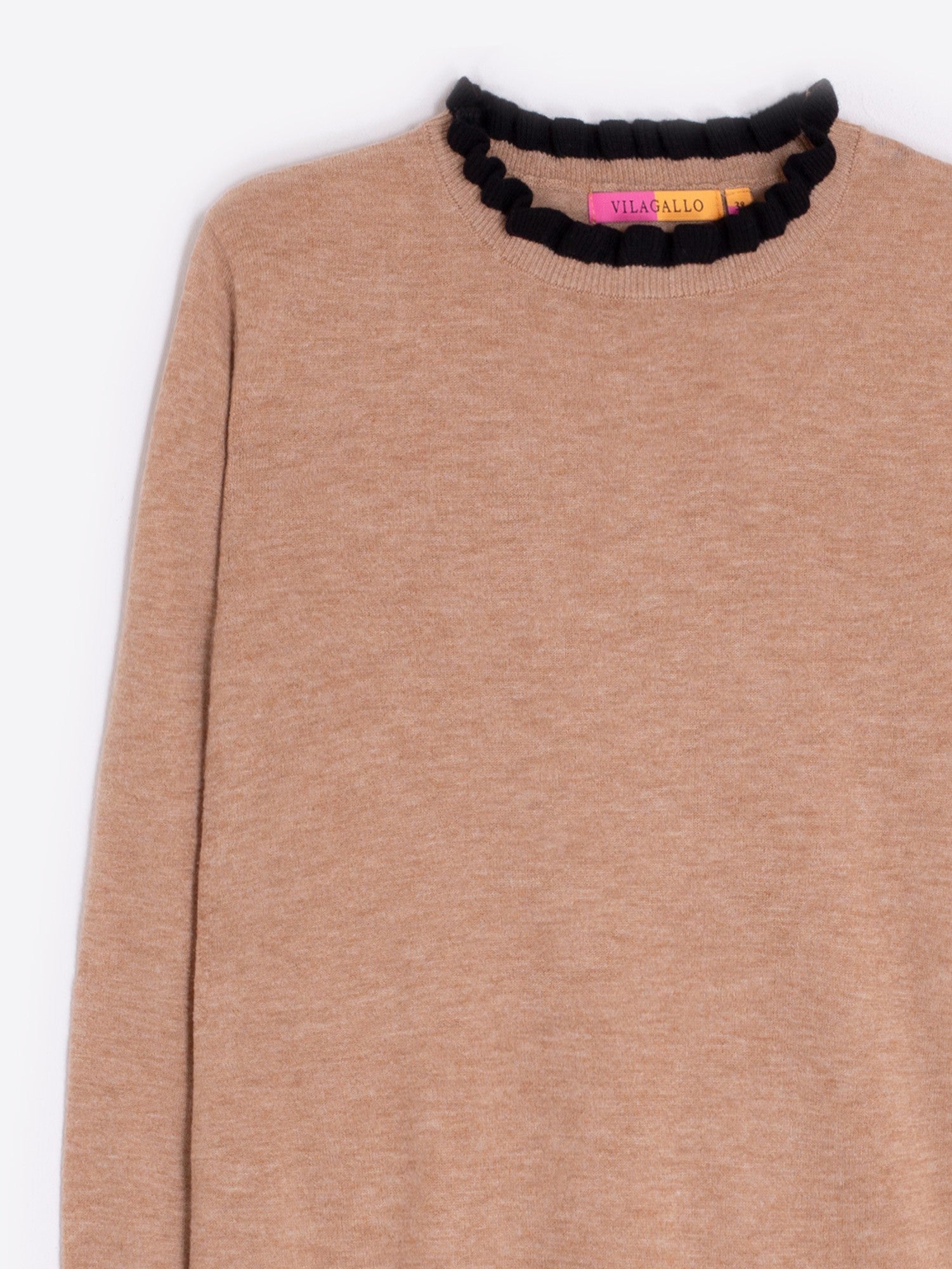 Vilagallo Ruffle Neck Jumper - Camel