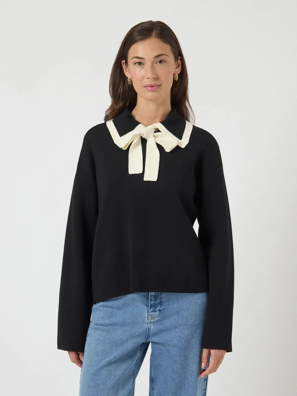 Yas Josie Bow Neck Jumper - Black