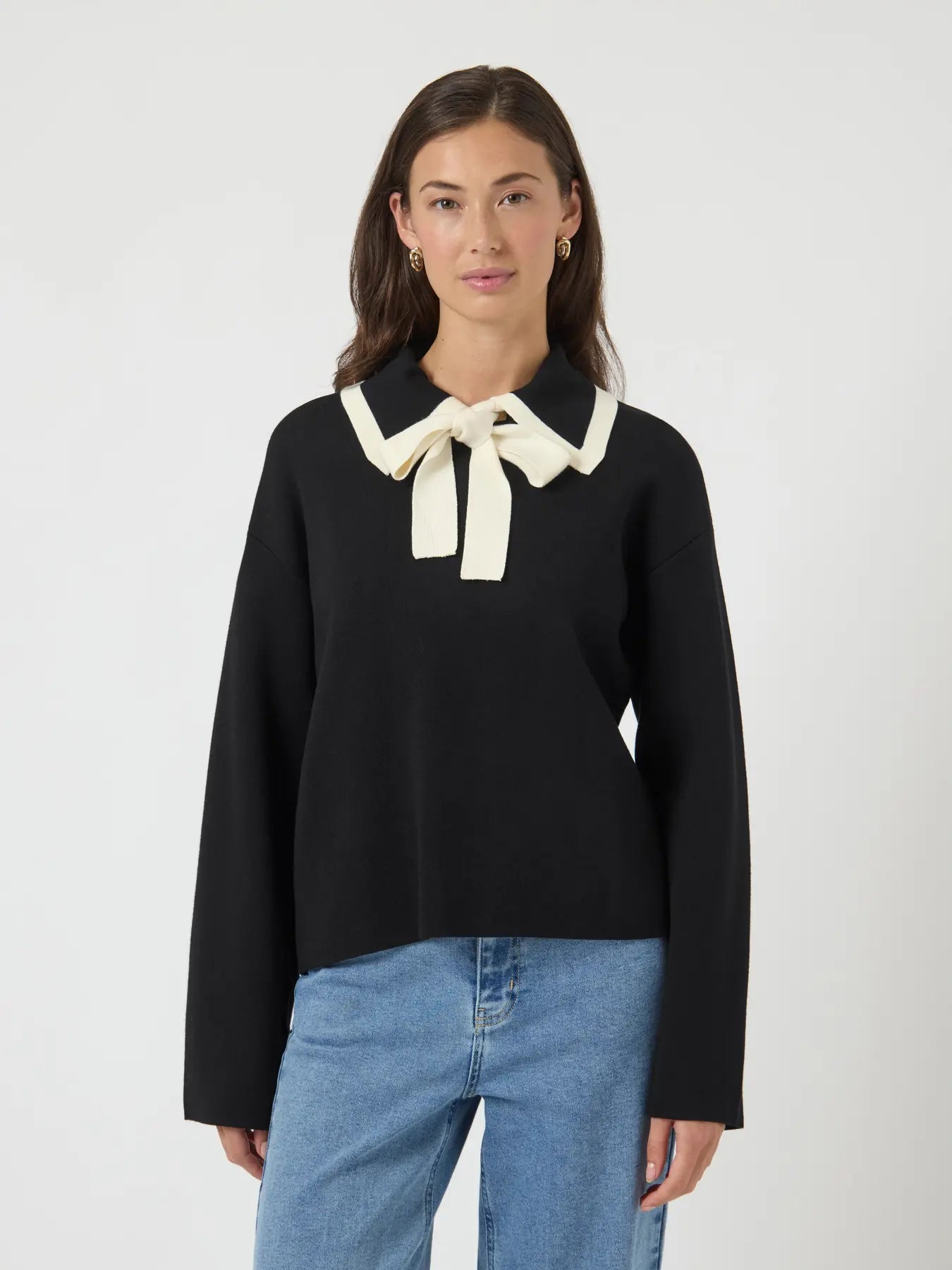 Yas Josie Bow Neck Jumper - Black