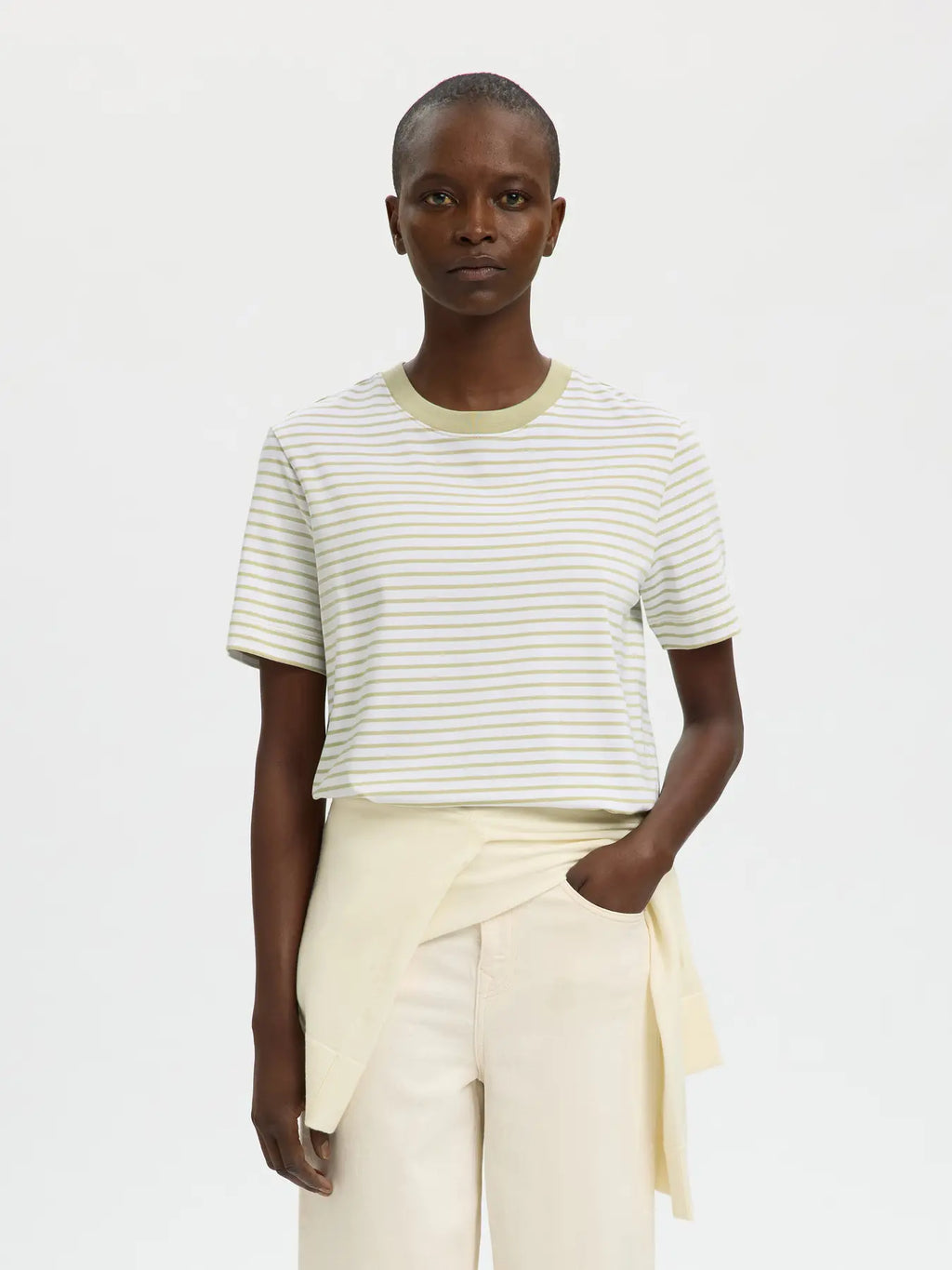 Selected Femme Essential Boxy Tee - Green Stripe