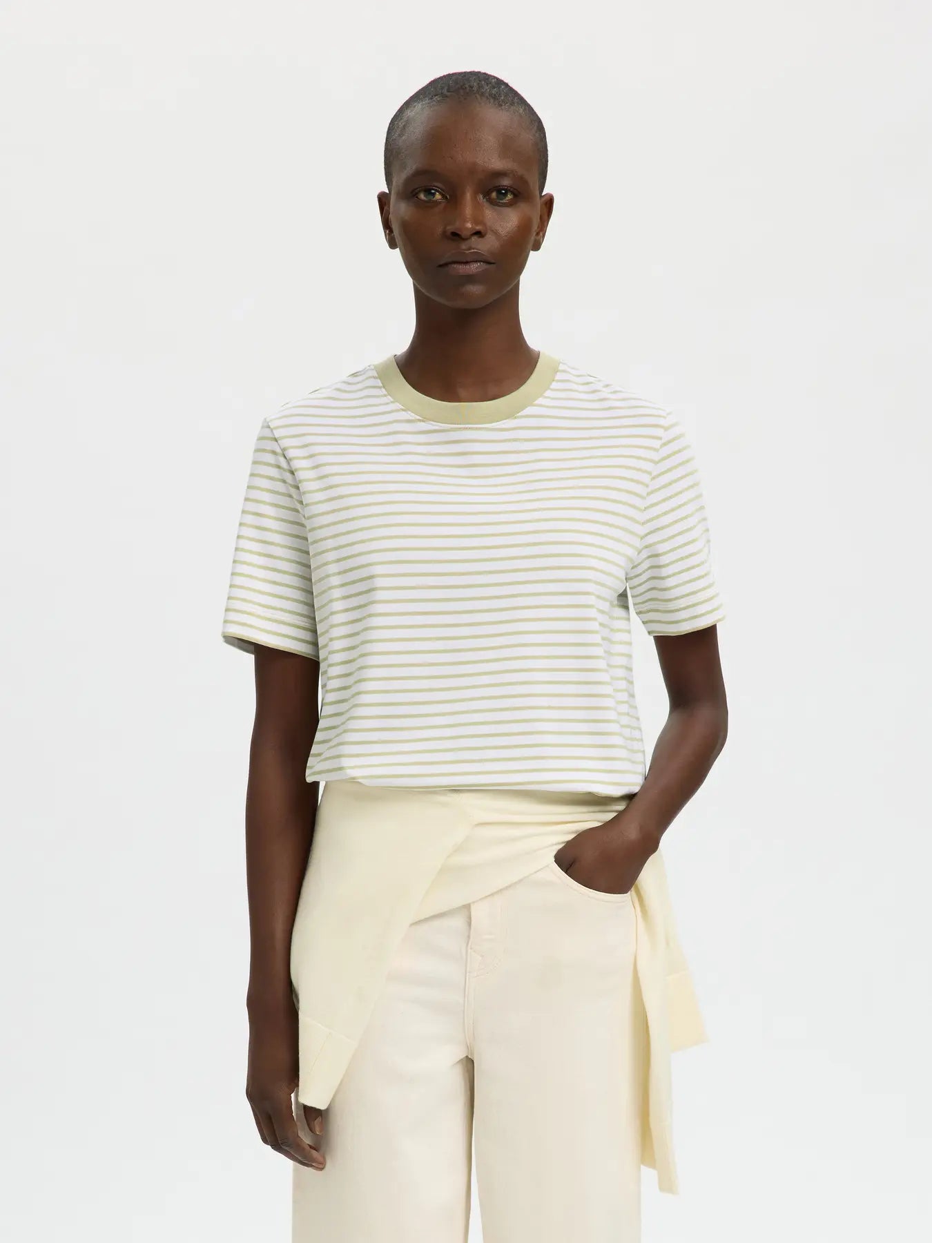 Selected Femme Essential Boxy Tee - Green Stripe