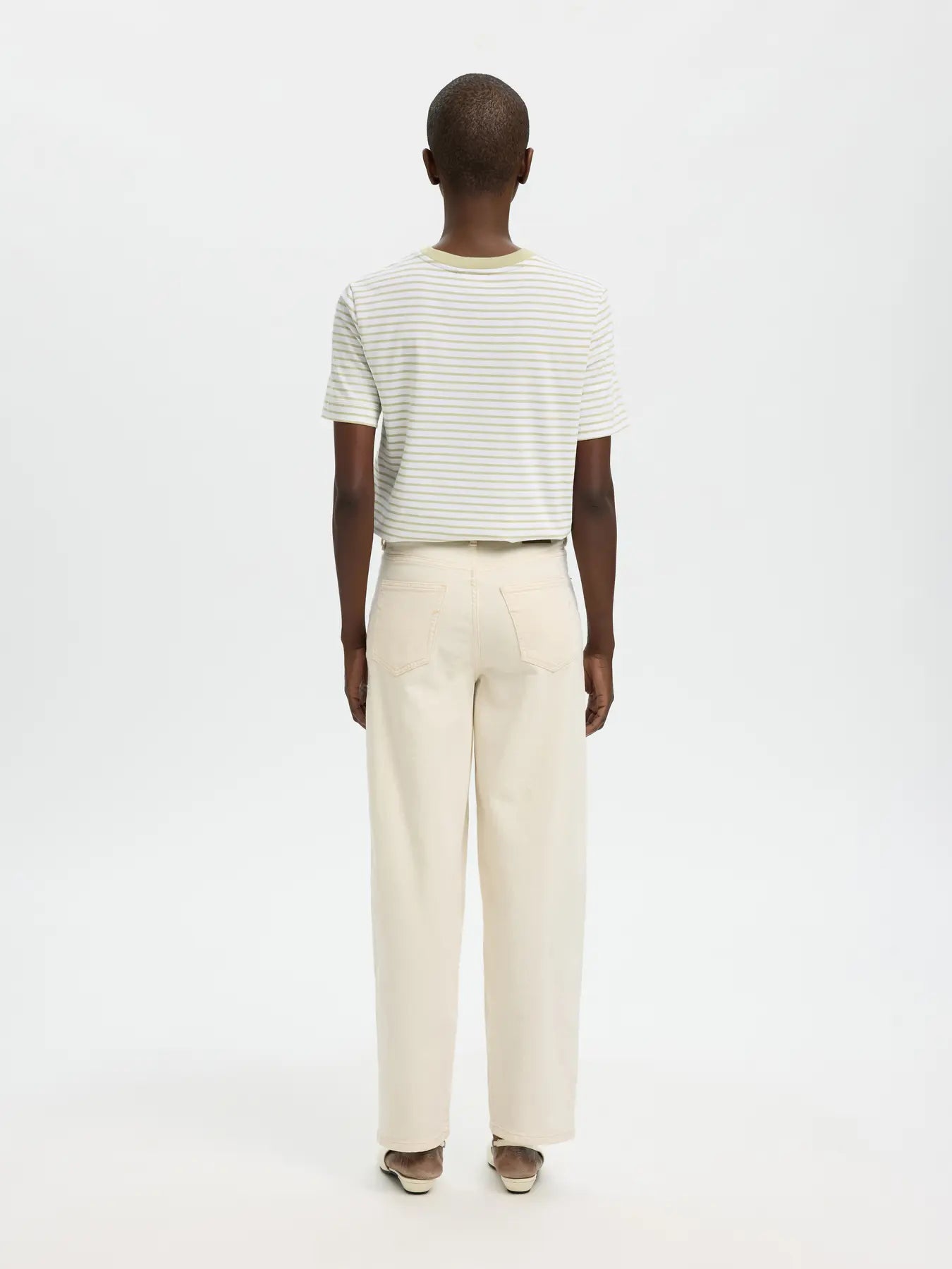 Selected Femme Essential Boxy Tee - Green Stripe