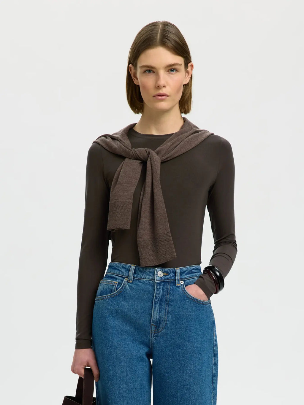Selected Femme Manja Long Sleeve Top - Brown