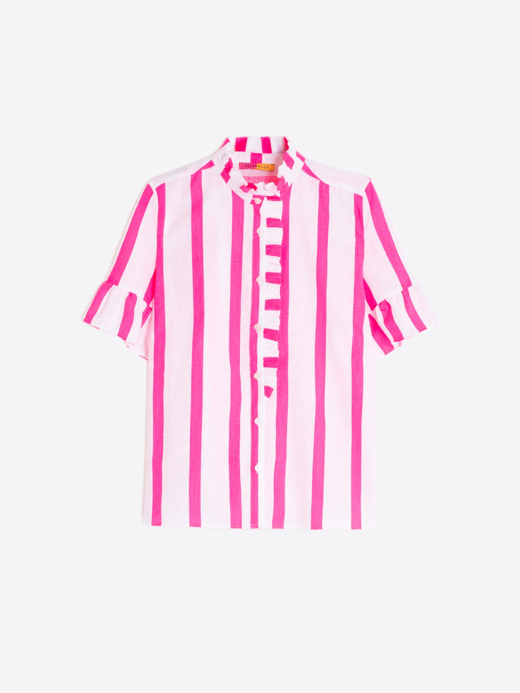 Vilagallo Striped Ruffle Pink Blouse
