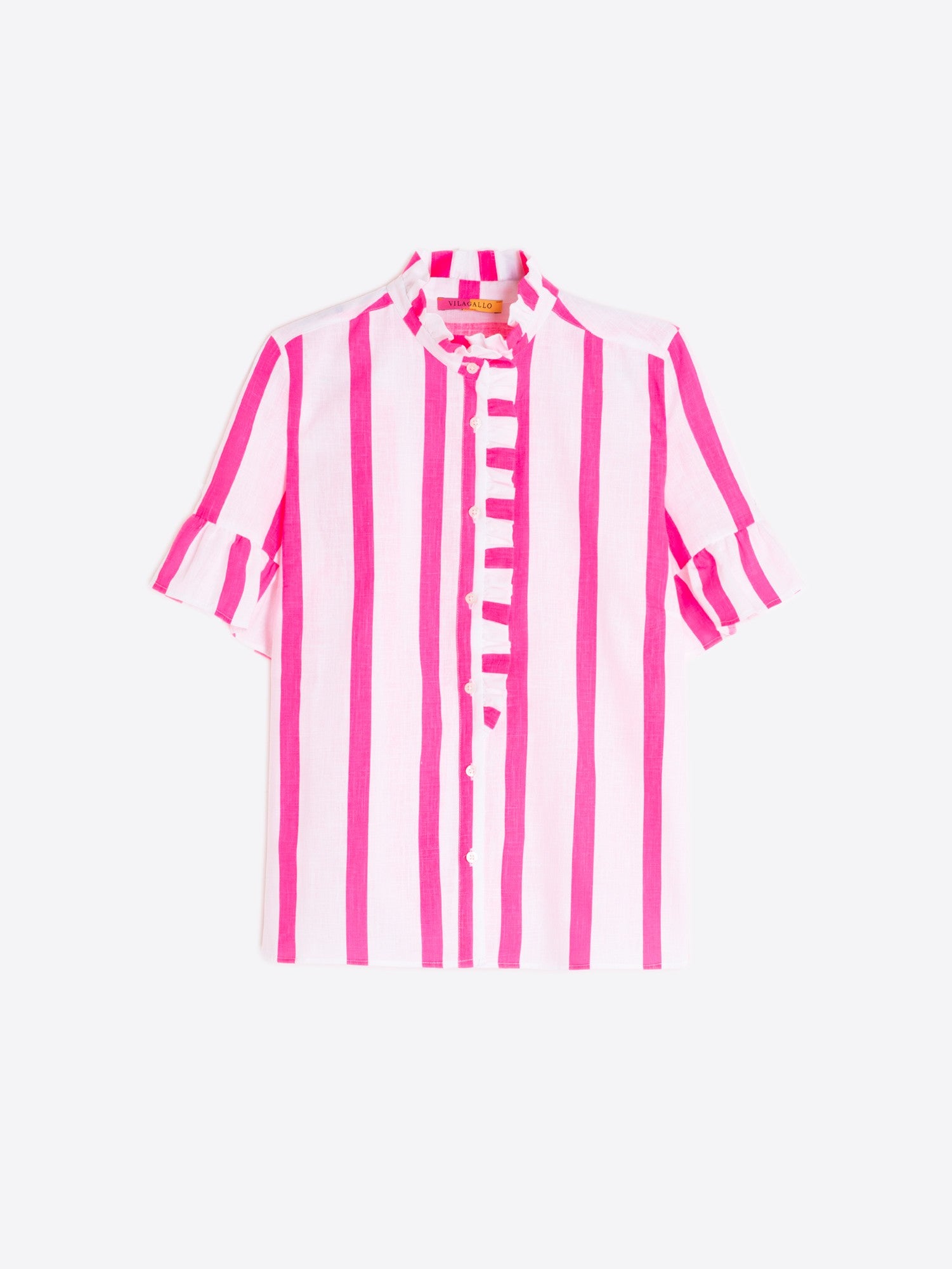 Vilagallo Striped Ruffle Pink Blouse