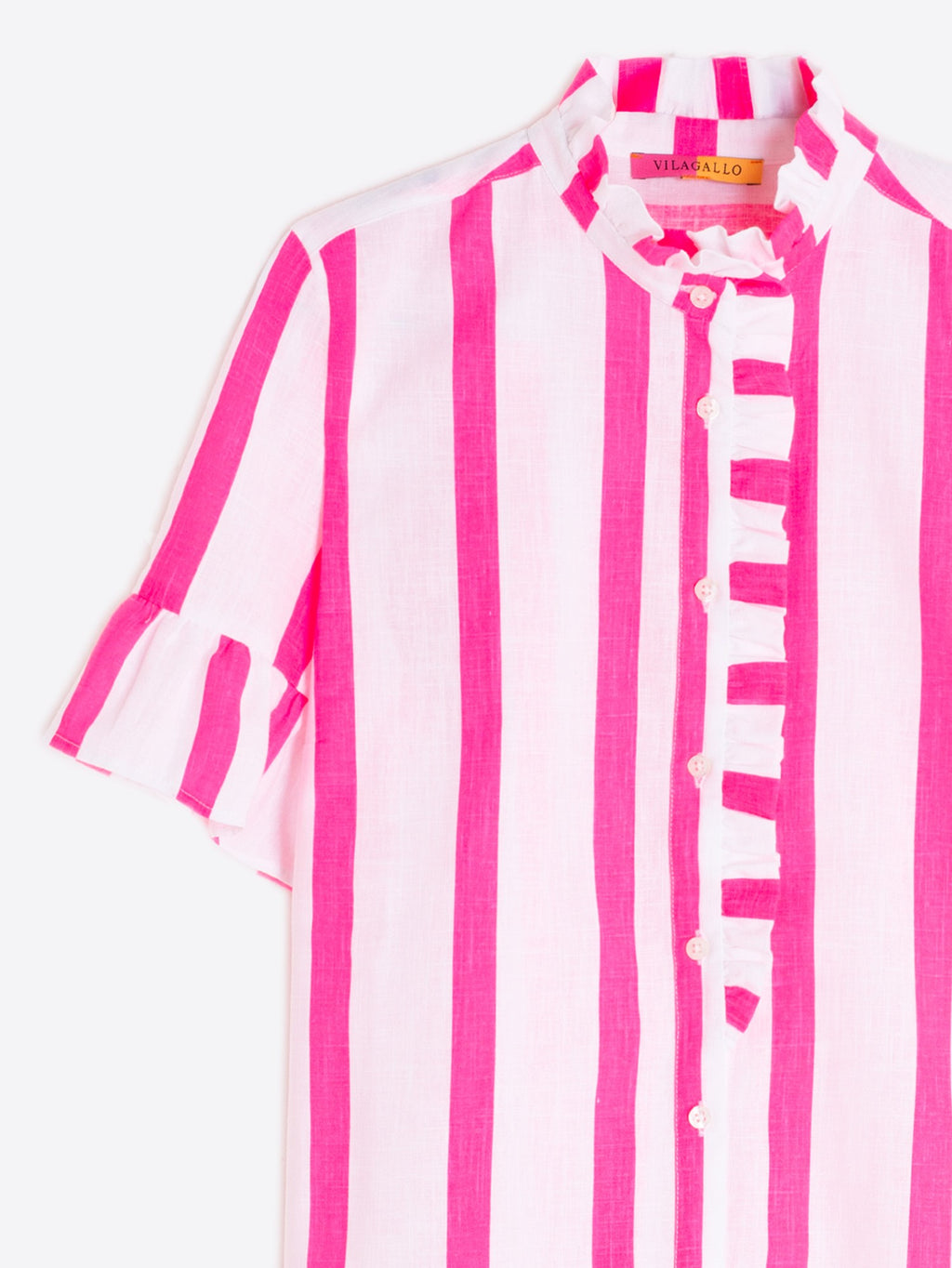 Vilagallo Striped Ruffle Pink Blouse