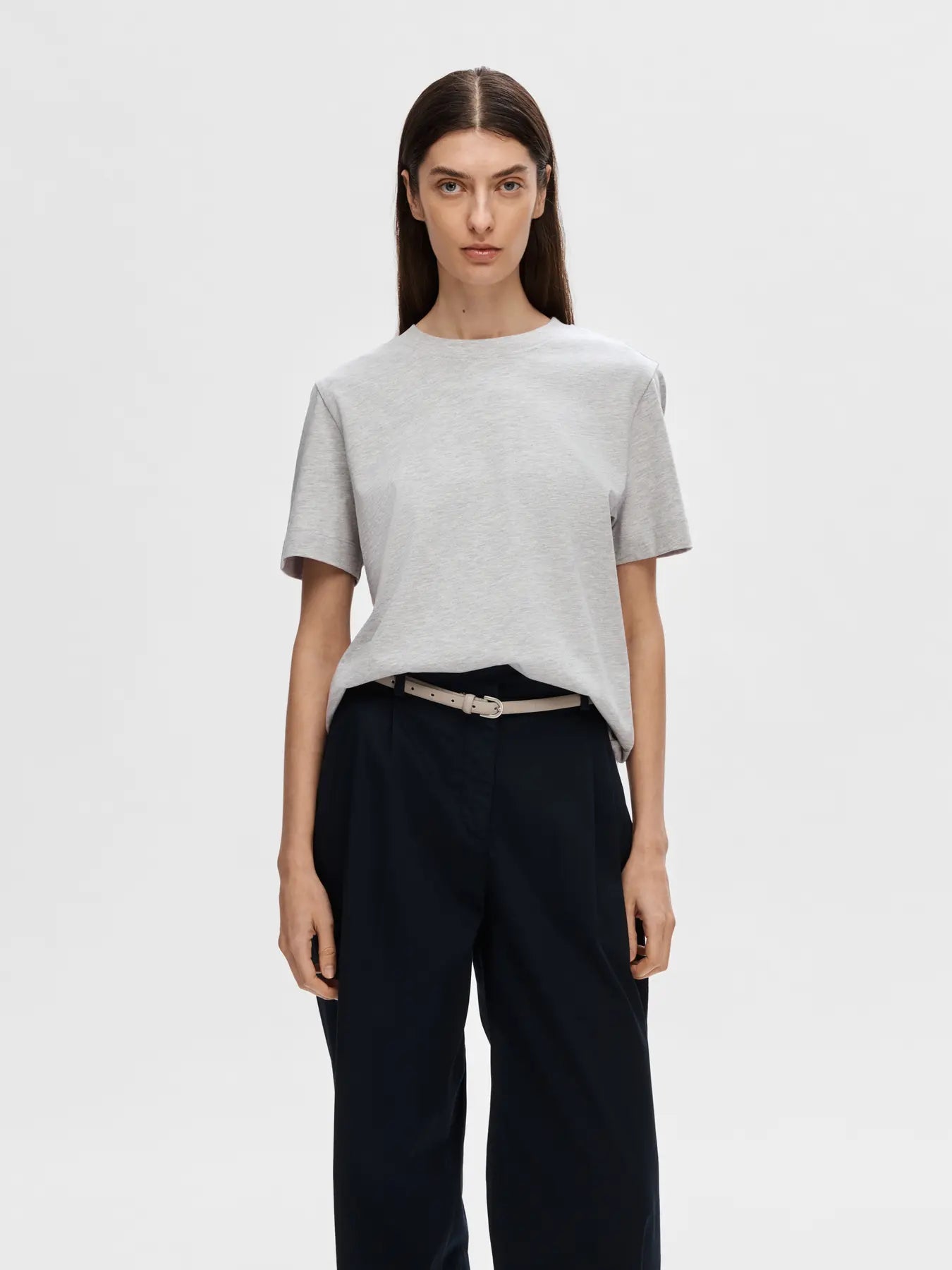 Selected Femme Essential Boxy Tee - Grey