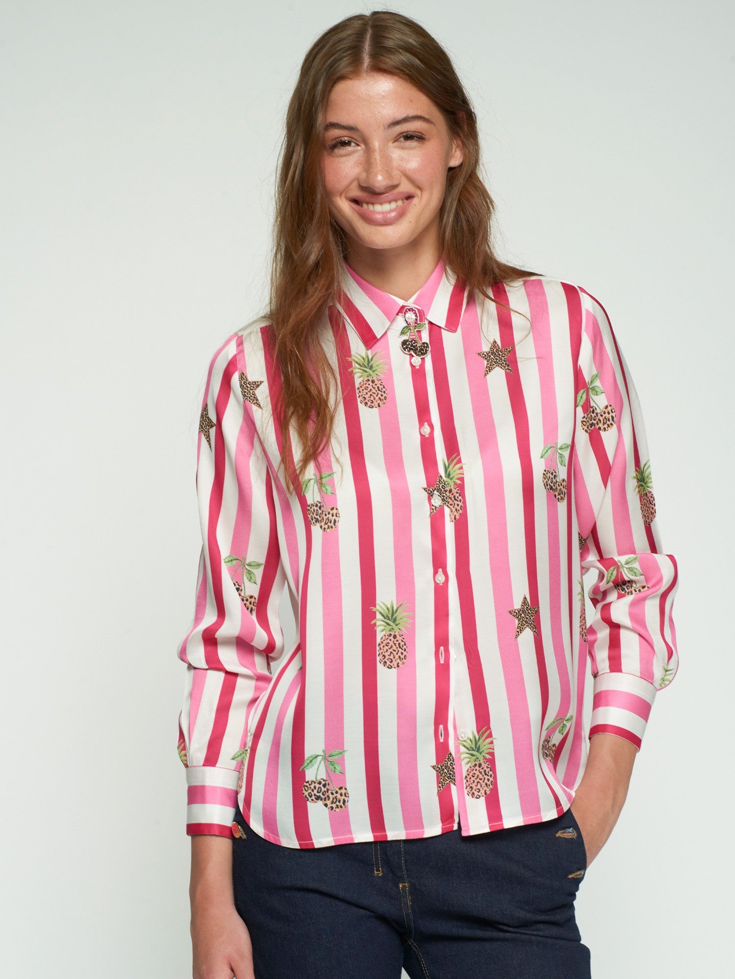 Vilagallo Pineapple Cherry Print Shirt