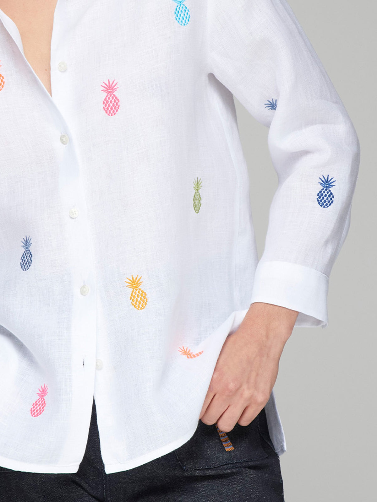Vilagallo Pineapple Linen Shirt - White