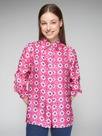 Vilagalllo Geometric Silk Shirt - Fushcia