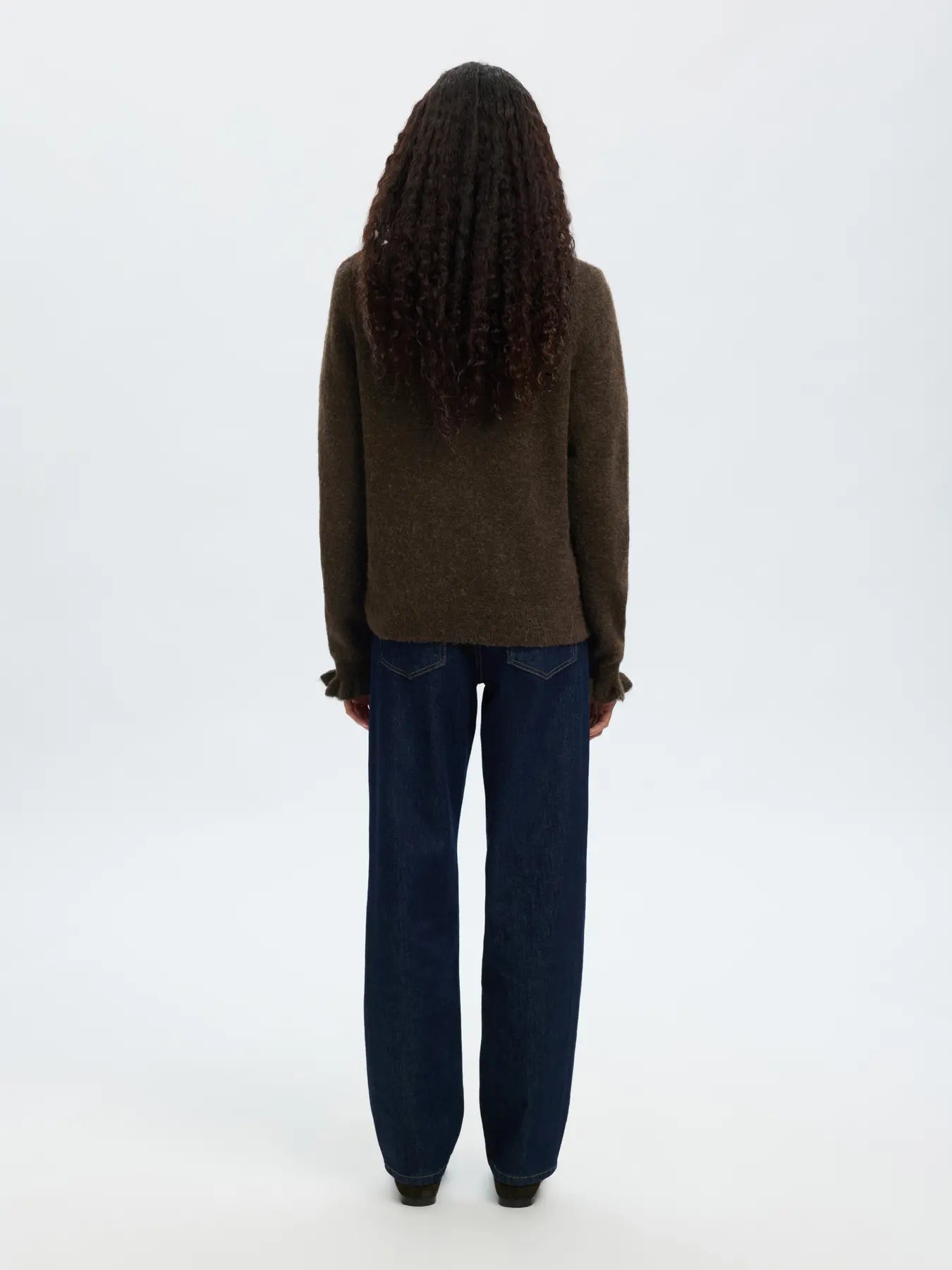Selected Femme Lulu Frill Cuff Jumper - Brown