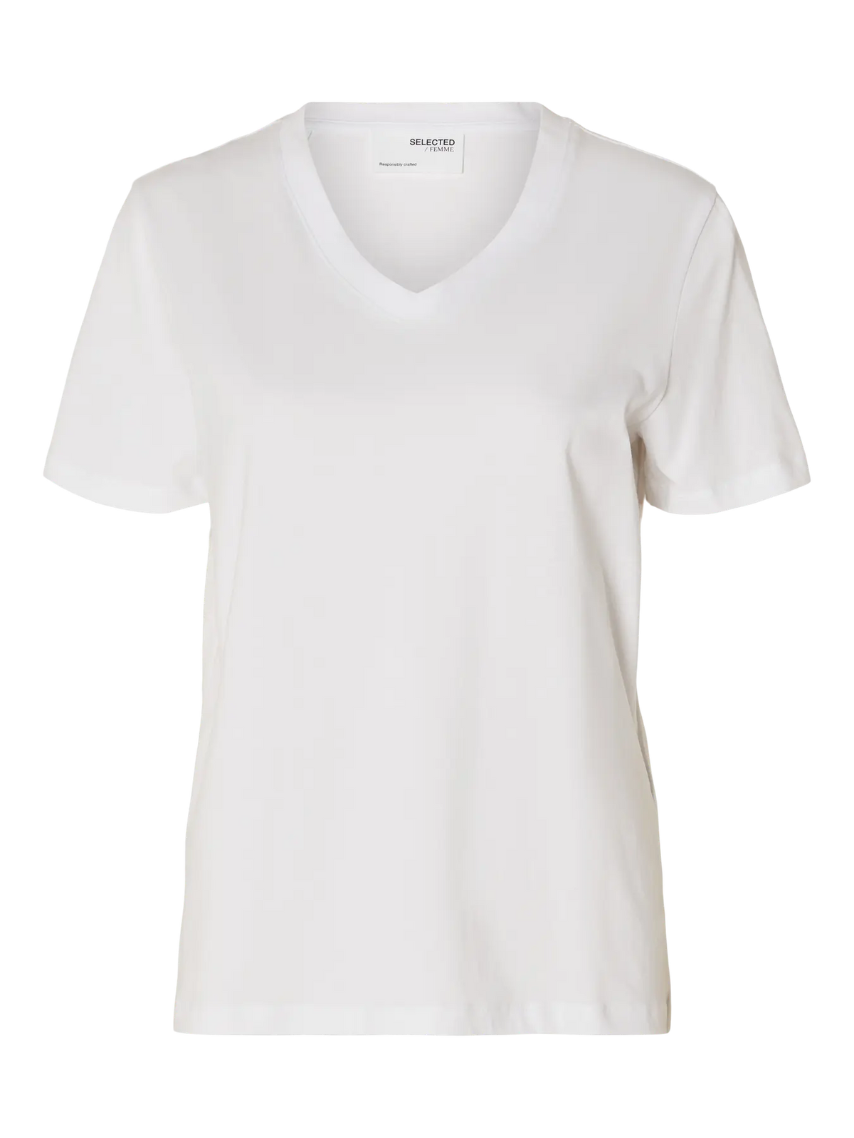 Selected Femme Essential V Neck Tee - White