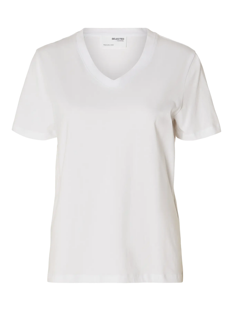 Selected Femme Essential V Neck Tee - White