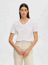 Selected Femme Essential V Neck Tee - White