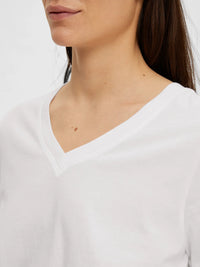 Selected Femme Essential V Neck Tee - White