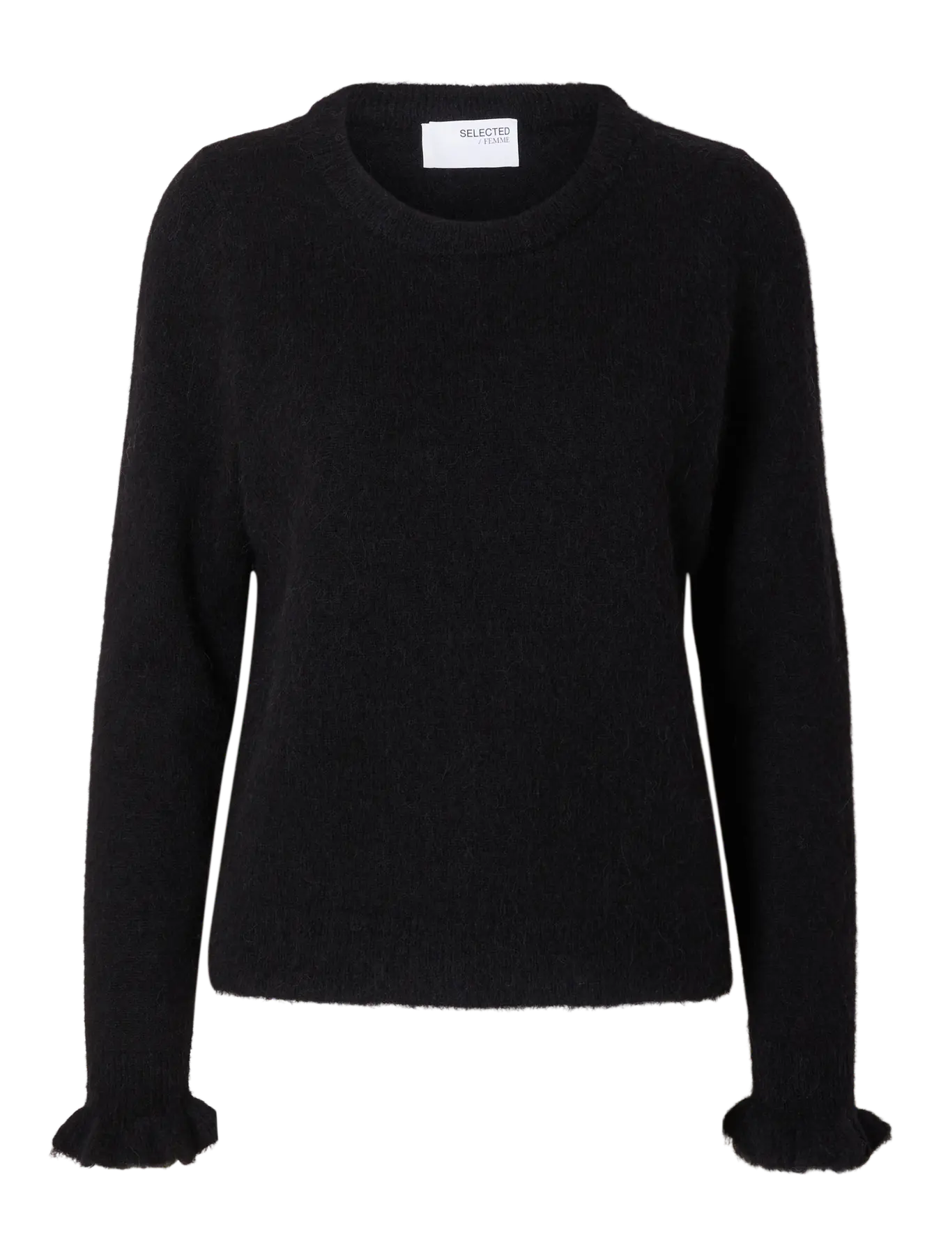 Selected Femme Lulu Frill Cuff Jumper - Black